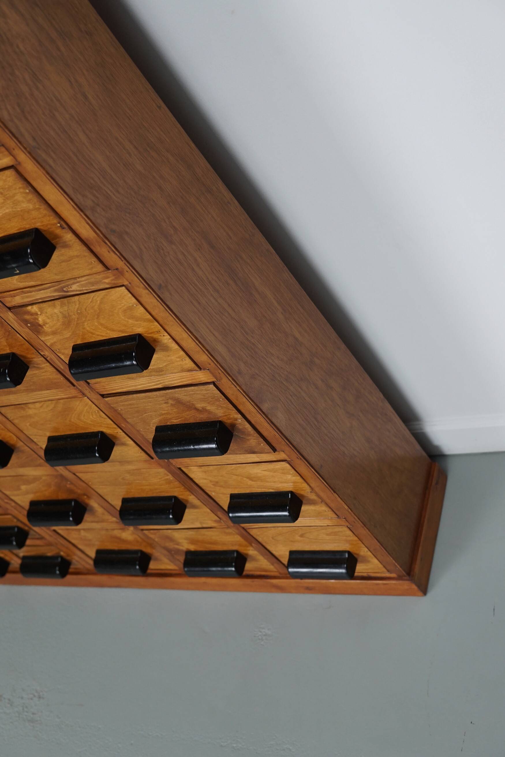 Dutch industrial apothecary cabinet in beech/pine, circa 1950s