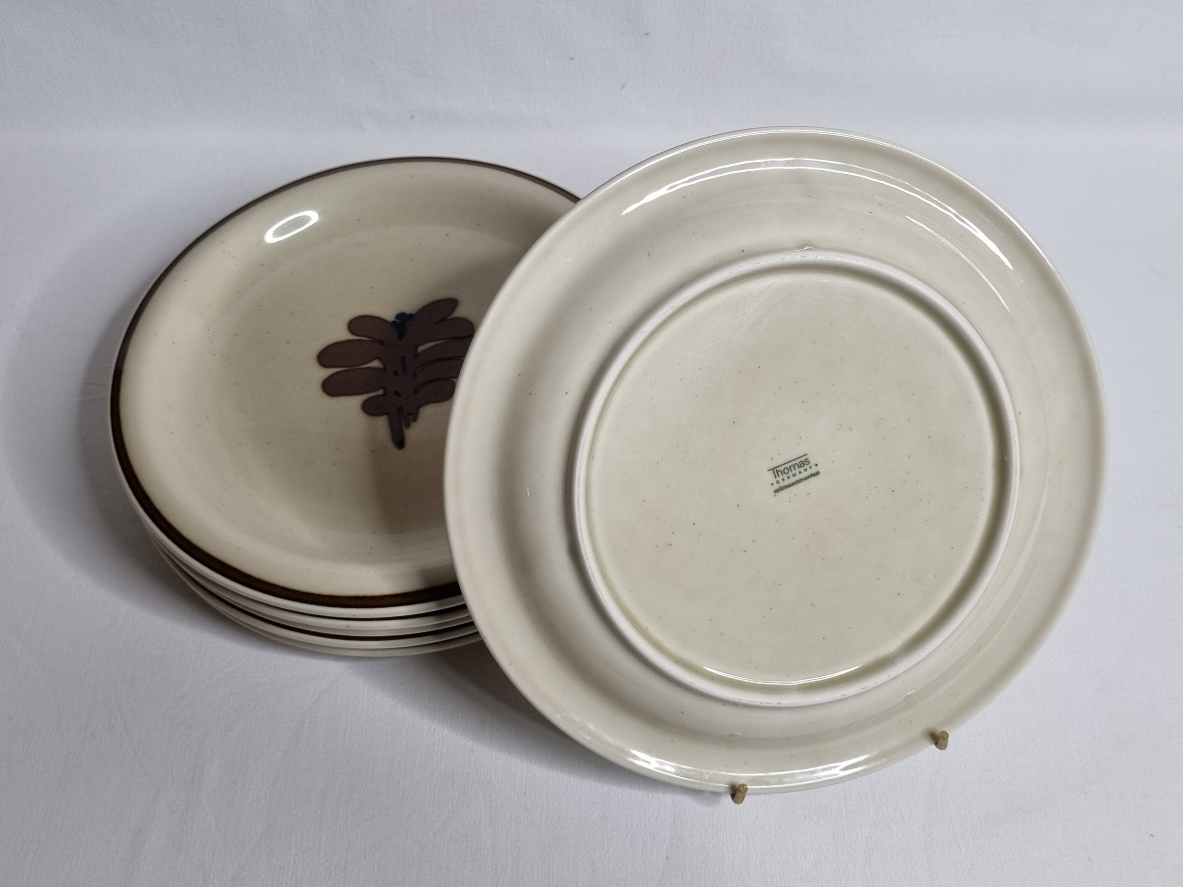 Set of 6 vintage dessert plates in enameled stoneware abstract decor "Thomas Germany", 20 cm