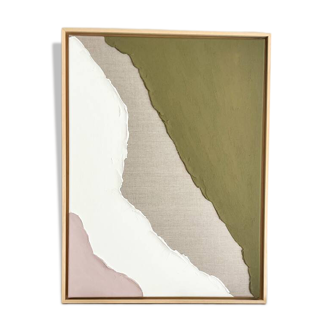 Minimalist relief table linen, khaki, pink, cream.