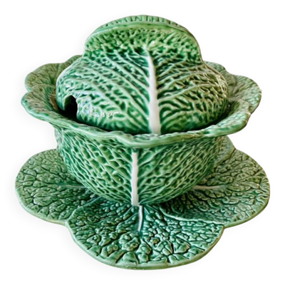 Soupière vintage verte  en barbotine grand modèle – Modèle chou – Années 70