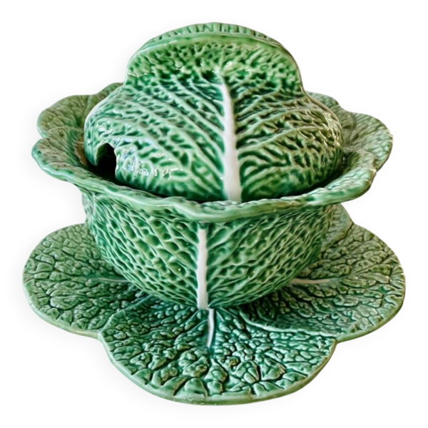 Soupière vintage verte  en barbotine grand modèle – Modèle chou – Années 70