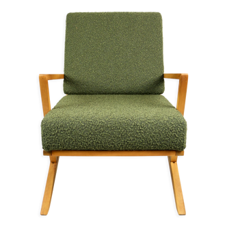 Olive green vintage design boucle armchair, 1970s