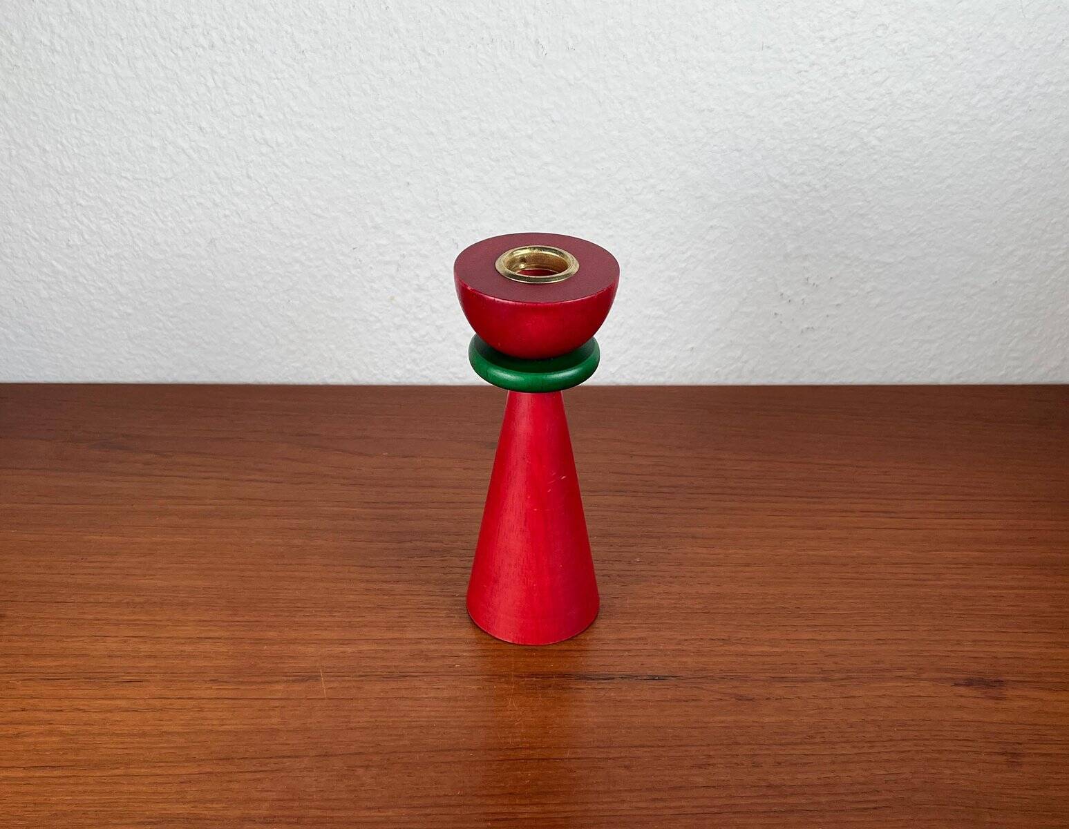 Vintage postmodern wooden candlestick, 1970s