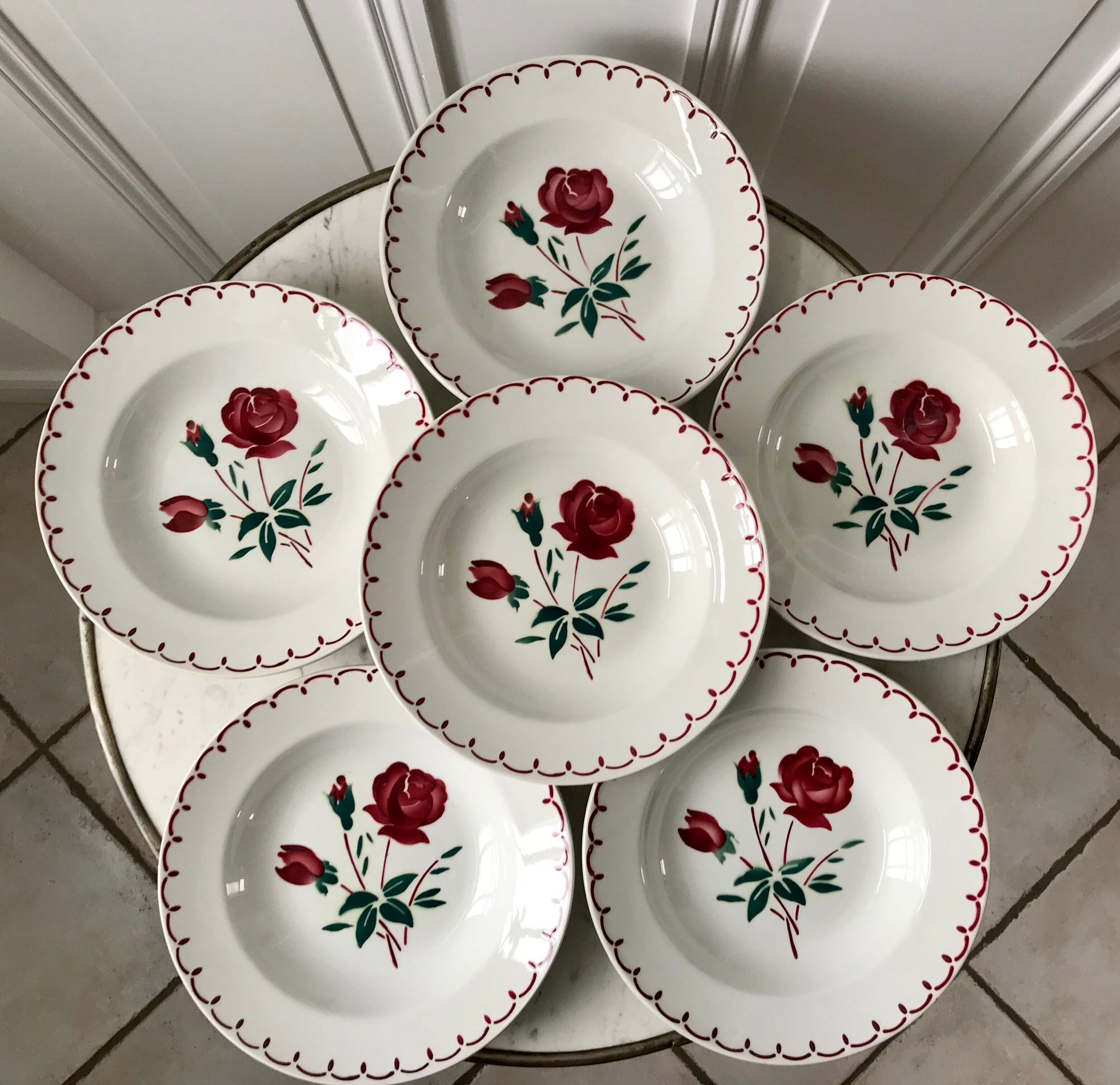 Set of 6 hollow plates Badonviller model pinks 30s
