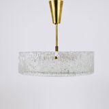 J.T. Kalmar Lustre pendant light in brass and textured glass, 1950s