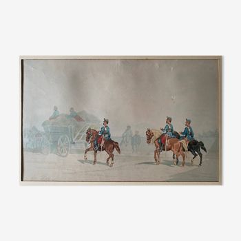 Tableau dessin "Cavalerie" Militaria par Théodore Fort (1810-1896)