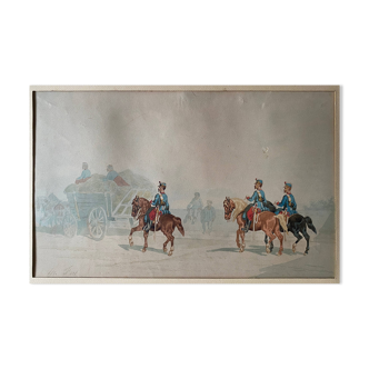 Drawing "Cavalry" Militaria by Théodore Fort (1810-1896)