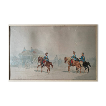 Drawing "Cavalry" Militaria by Théodore Fort (1810-1896)
