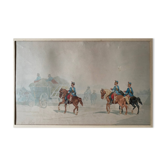 Tableau dessin "Cavalerie" Militaria par Théodore Fort (1810-1896)