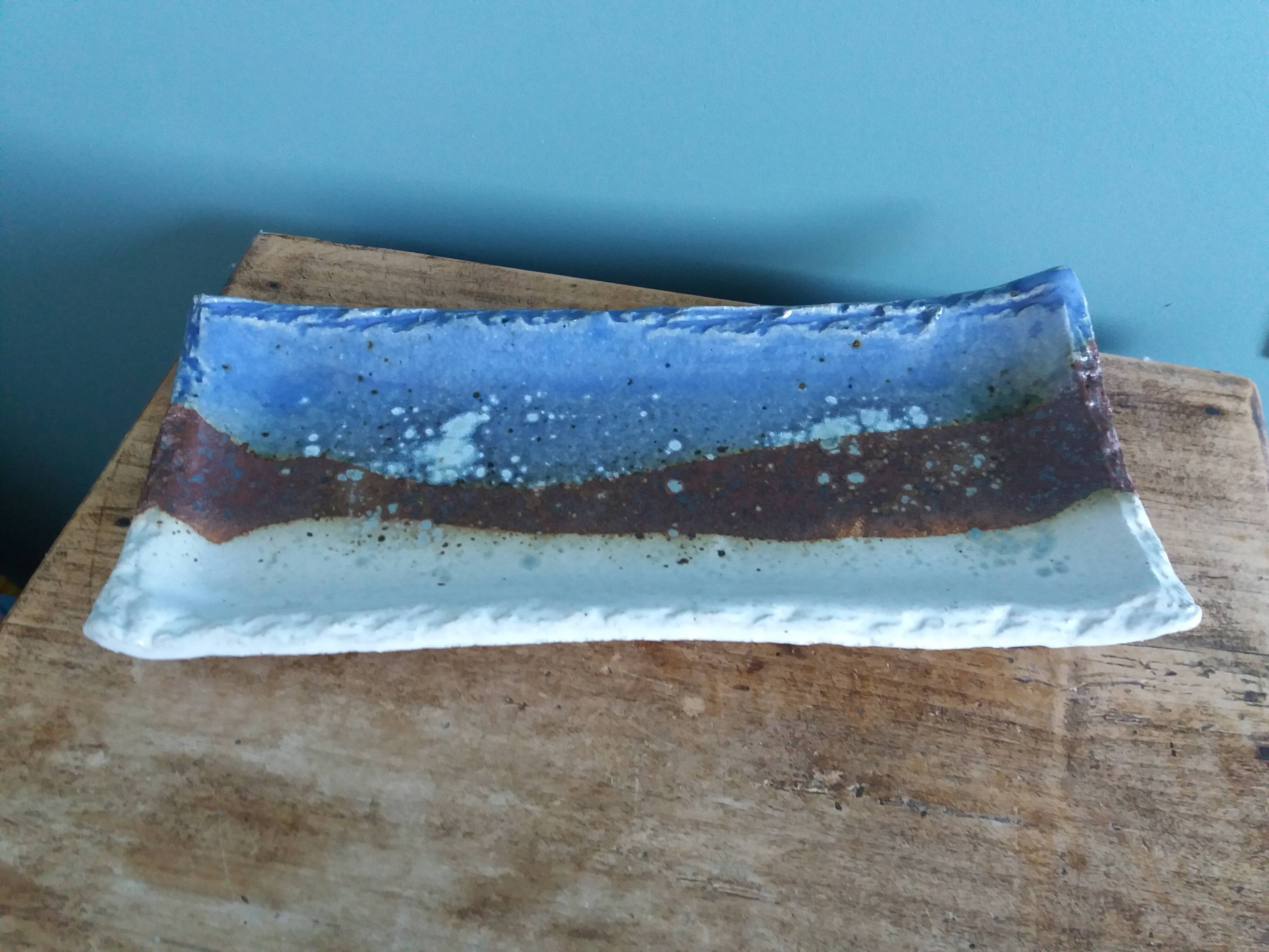 Brutalist ceramic pen holder, signed