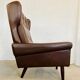 Vintage danish retro mid-century svend skipper cognac leather chair & stool 60s