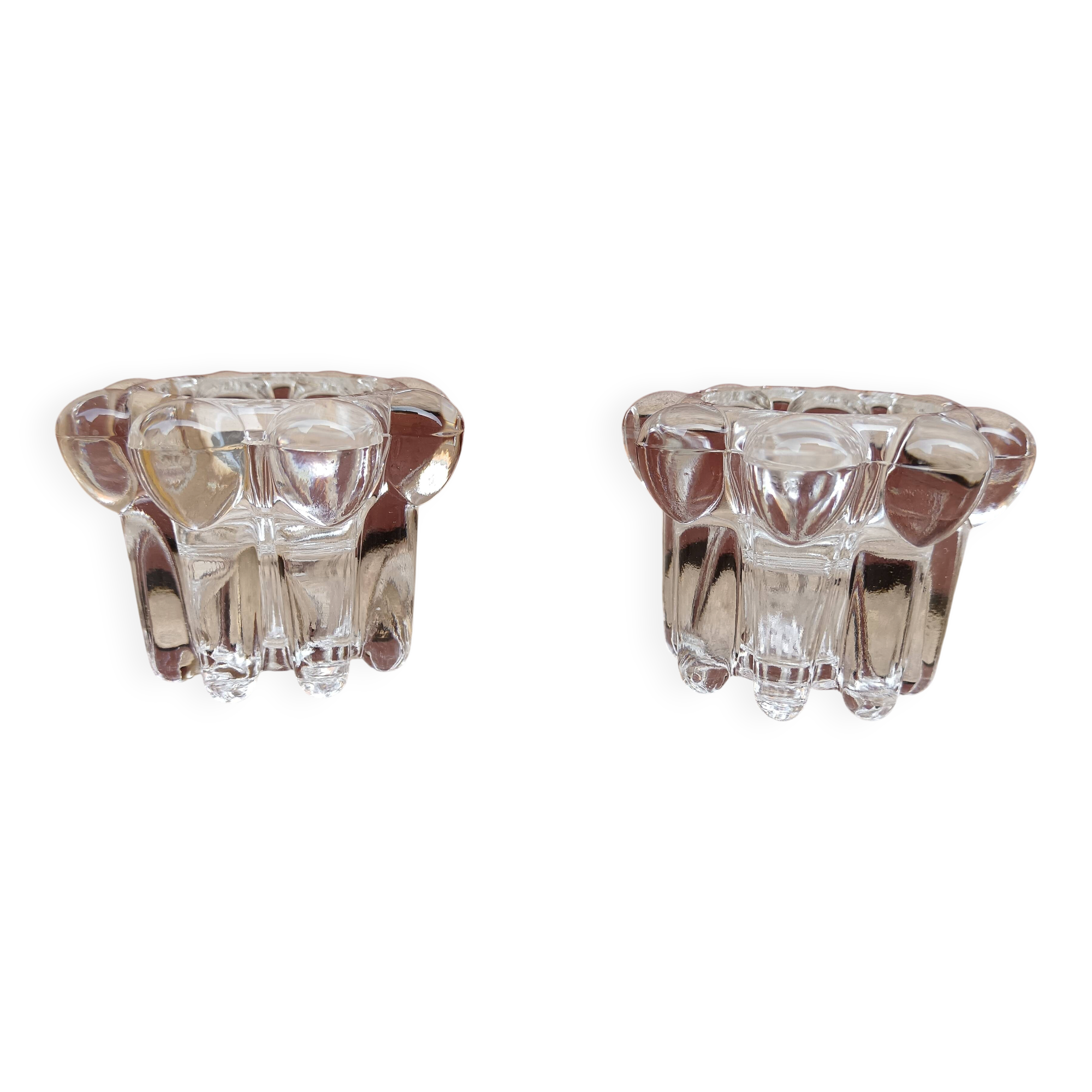 Pair of glass and crystal candlesticks in "bubble" style.