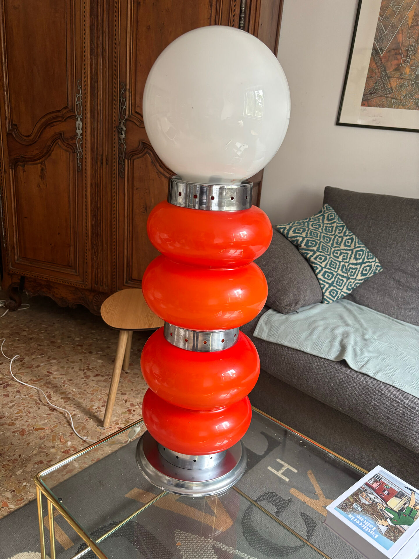 Vintage orange glass lamp – attributed to Carlo Nason, 1970s