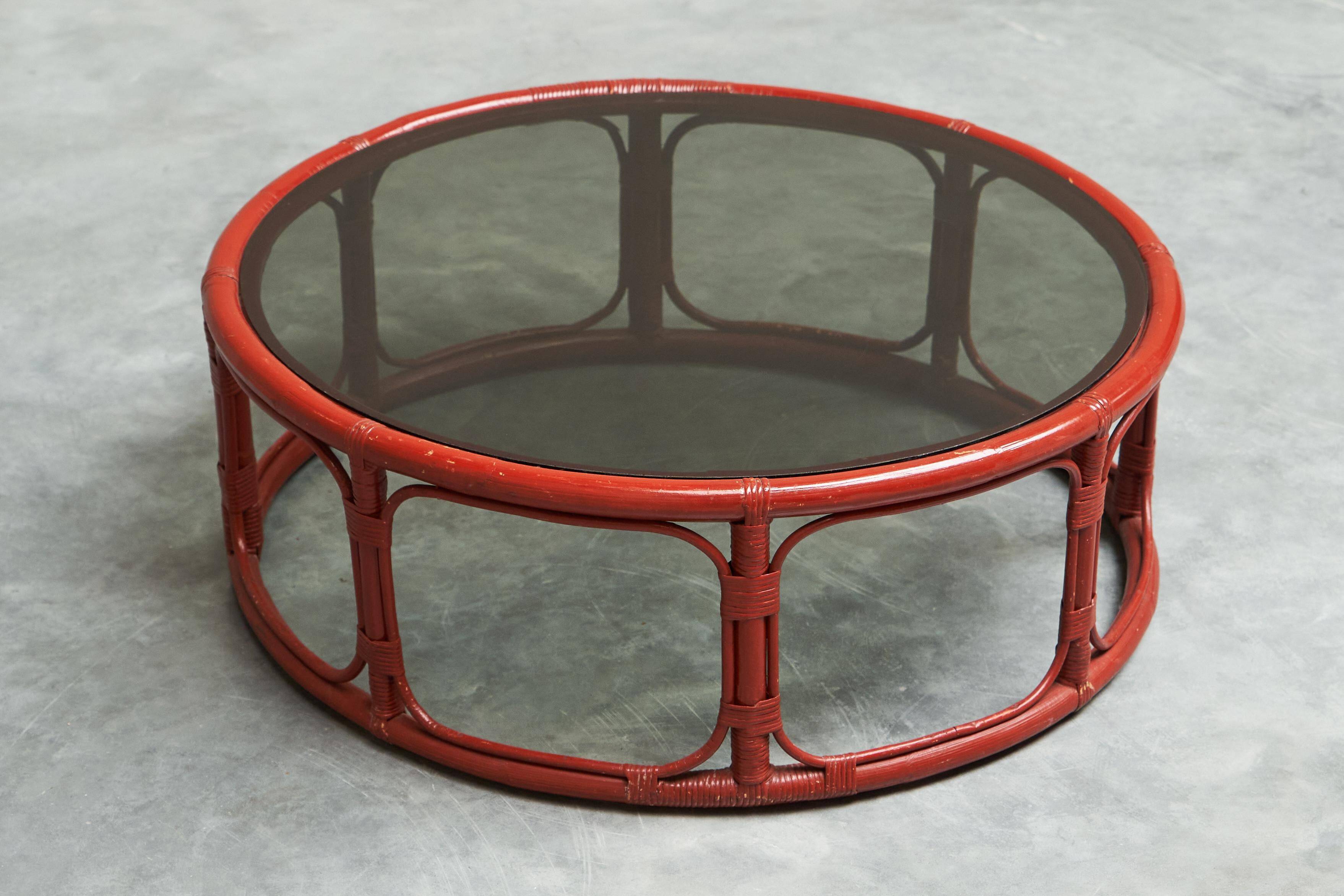 "Blood of Ox" coffee table in lacquered bamboo and glass, 20th century