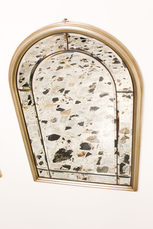 Paire de miroirs biseautés, cadre de bordure en laiton en bois brossé années Italie années 70