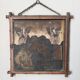 Antique Asian decorative triptych mirror with chain wall decoration in wood.