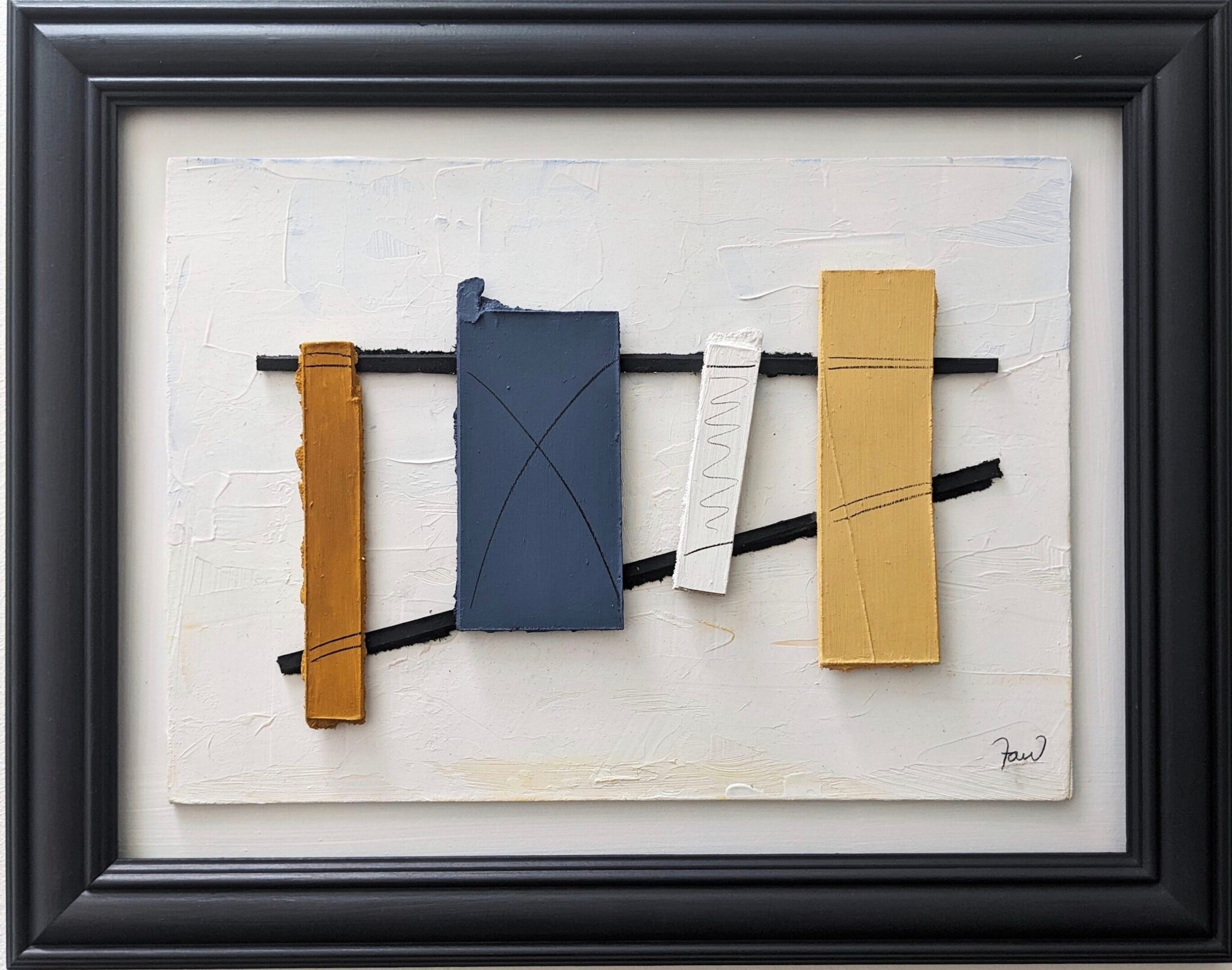 Contemporary "Construction 2" Constructivist Oil Relief Painting, Framed