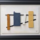 Peinture à l’huile constructiviste contemporaine « Construction 2 », encadrée