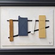Contemporary "Construction 2" Constructivist Oil Relief Painting, Framed
