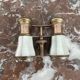 Pair of binoculars, theater, opera, mother-of-pearl, gilded brass, early twentieth century, curiosity object, showcase