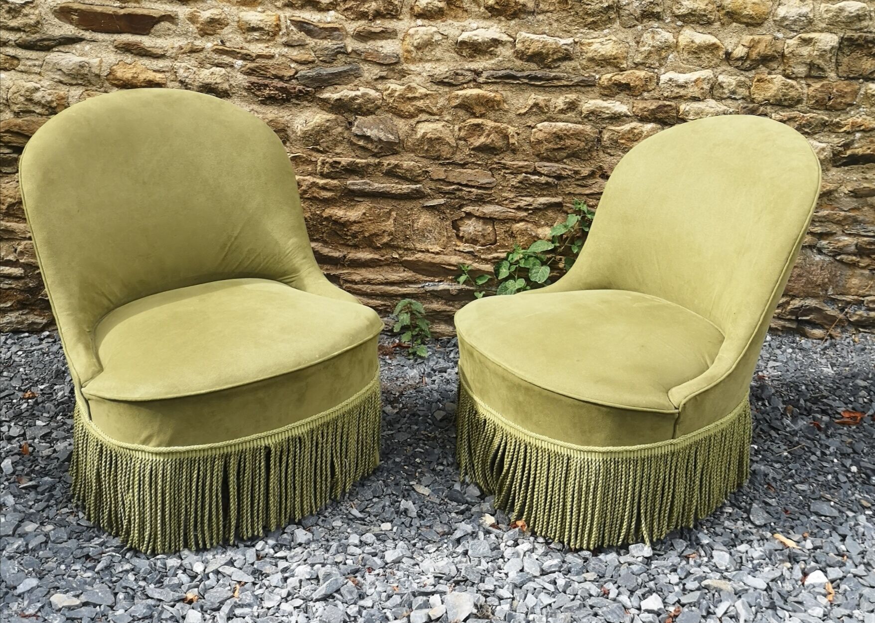 Pair of green toad armchairs