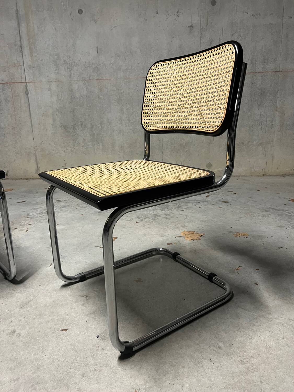 Pair of Marcel Breuer B32 Cesca black chairs