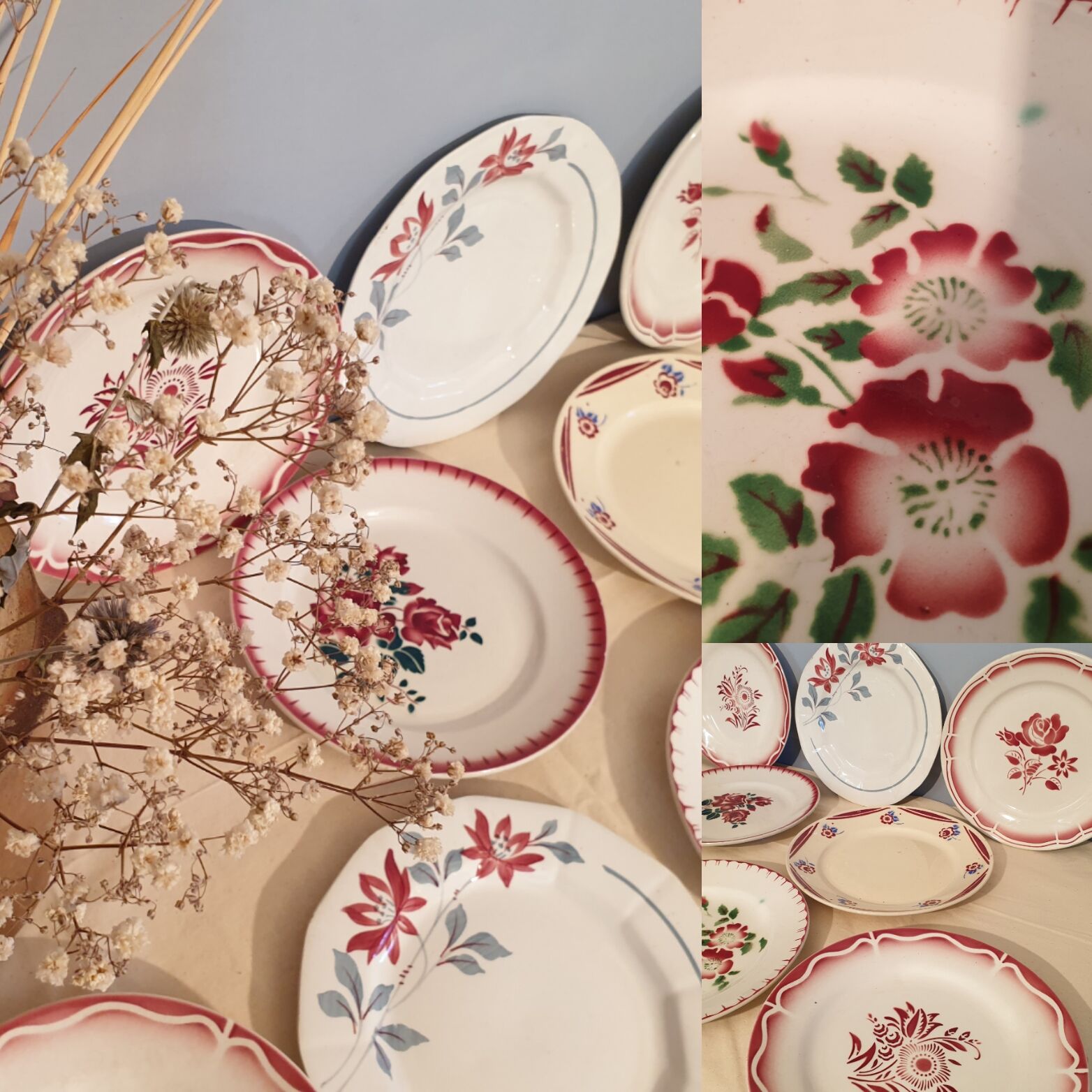 Assorted 9 plates red tones