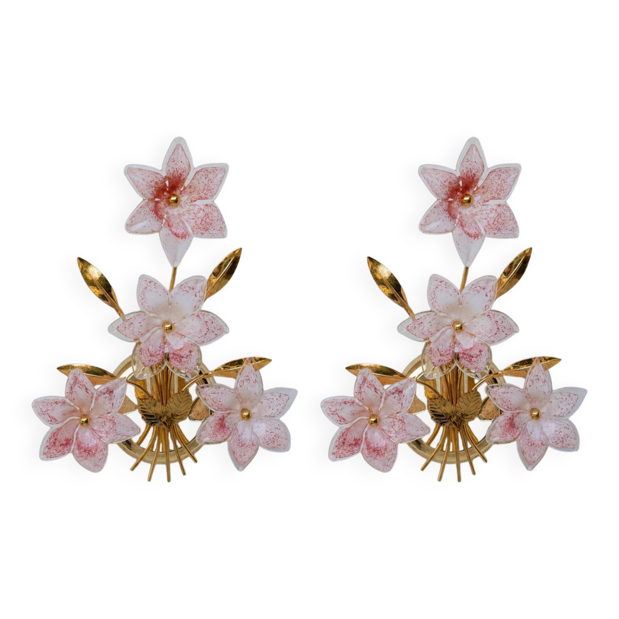 Ensemble de 2 appliques Murano fleurs roses, années 1970