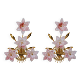 Ensemble de 2 appliques Murano fleurs roses, années 1970