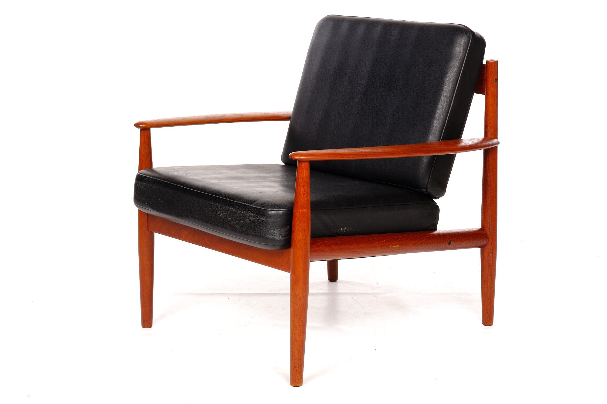 Armchair by Grete Jalk, France Son, cowhide leather and vintage teak from the 1960s