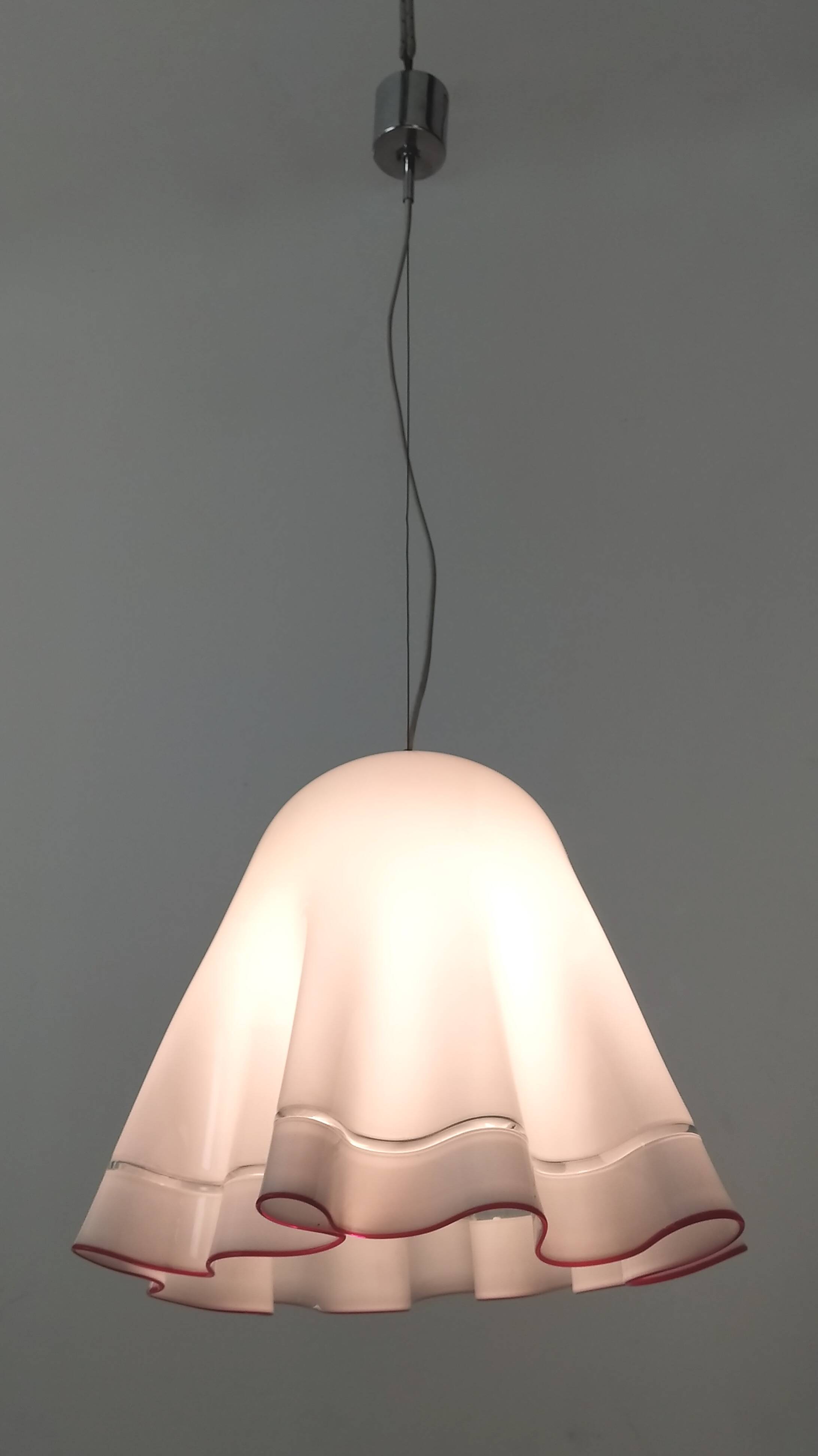 White Blown Glass Pendant Mod. Zenda by Luciano Vistosi, Italy