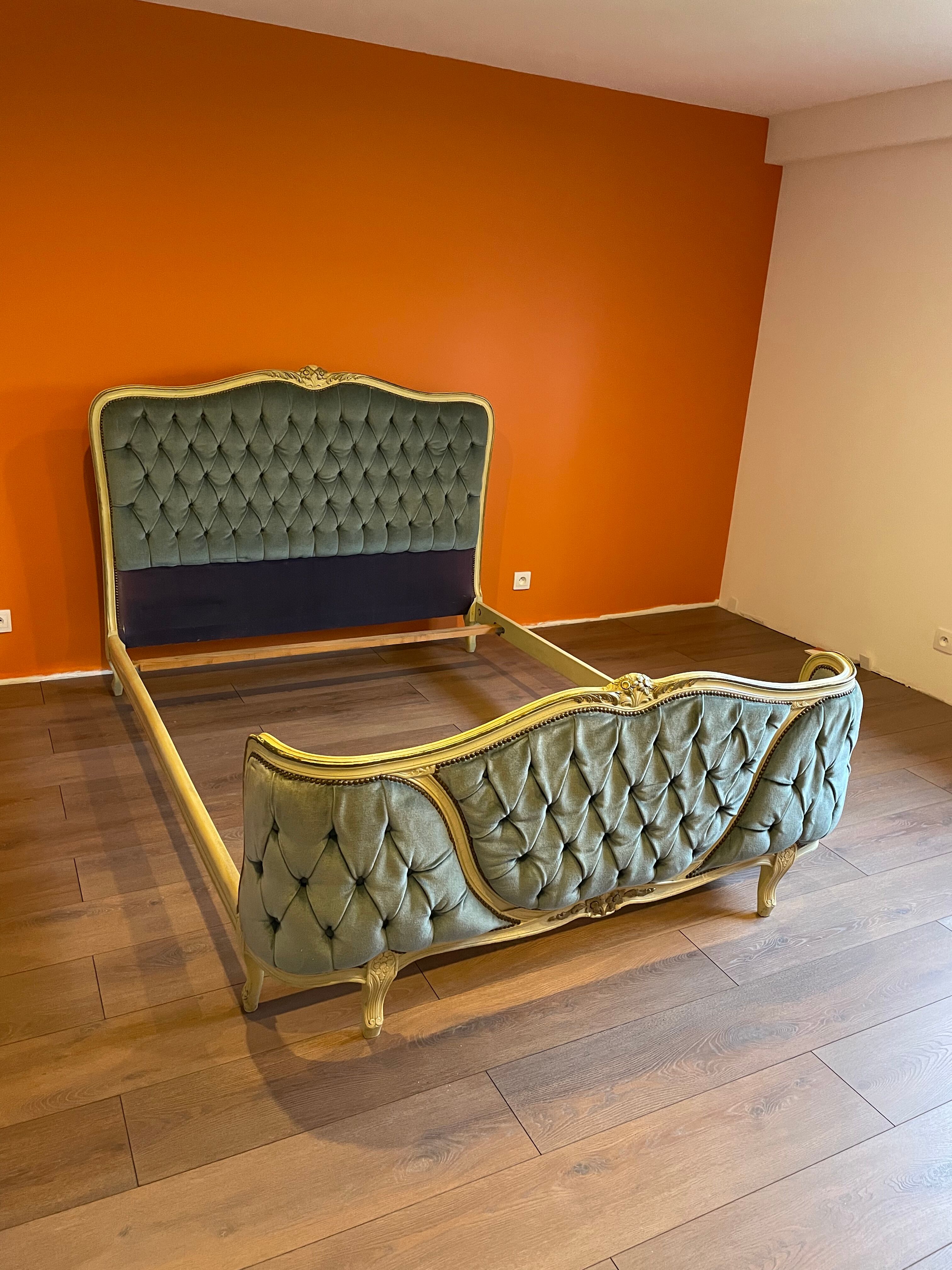 Upholstered bed Louis XVI blue style