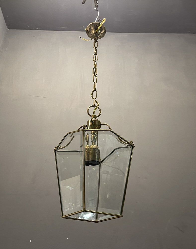 Vintage brass and glass light pendant , 1960s