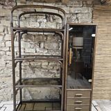 Set 1970 vintage bamboo display case plus shelf