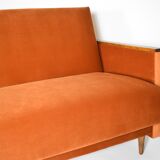 Original foldable couch, russet velvet, restored, 1960s