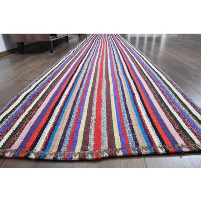 1970s vintage Turkish Oushak handmade wool cotton pink runner rug 88x477