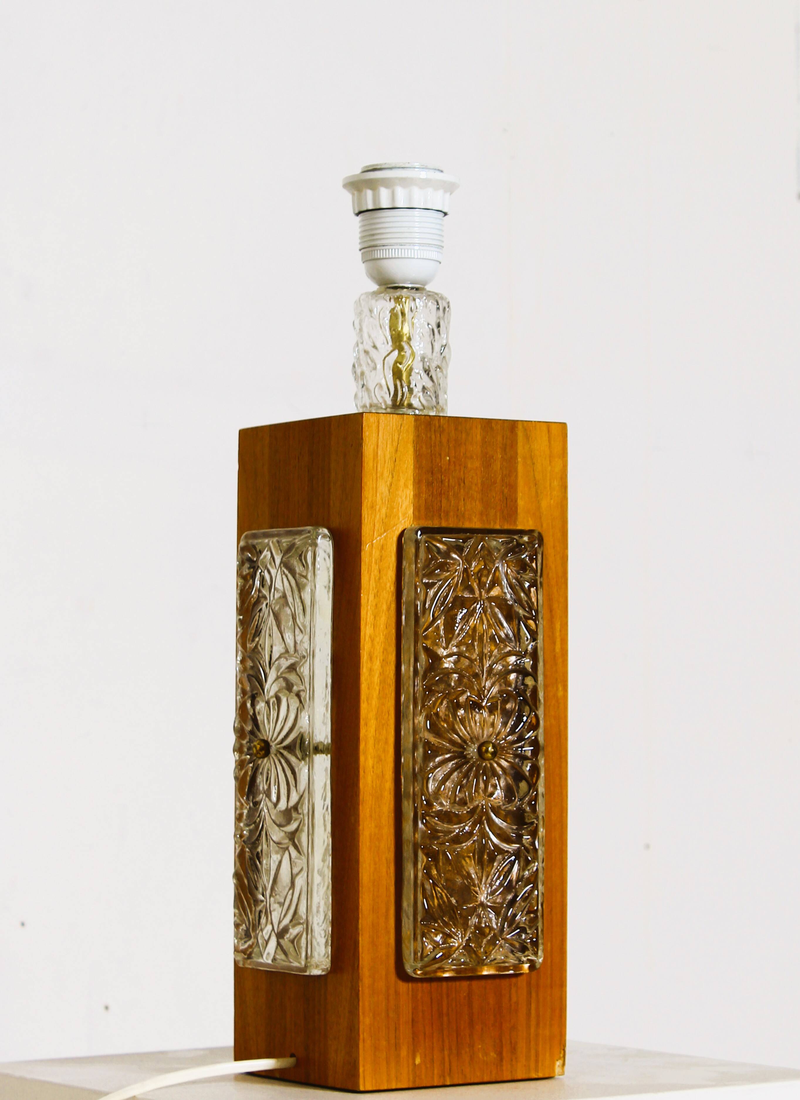 Vintage teak wood and glass lamp by Ateljé Glas & Trä, Sweden 1960s