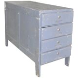 Commode vintage grise en pin peint, années 1950, style industriel, 4 tiroirs
