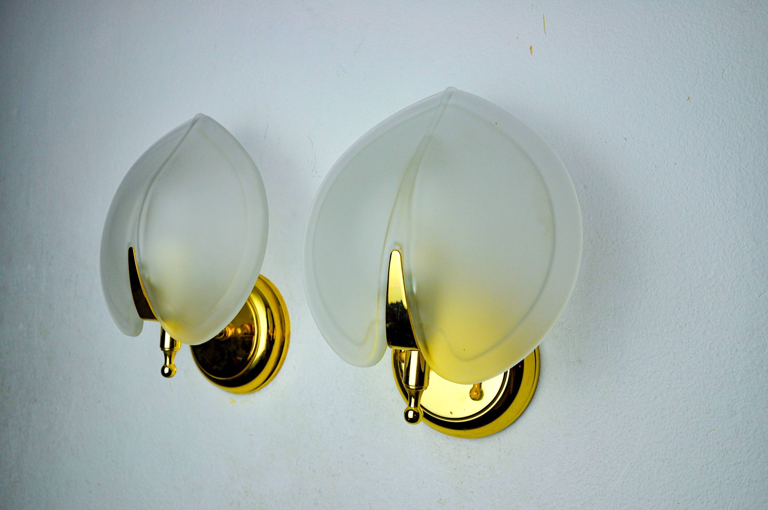 Pair of "leaf" wall lights, smoked glass, Italy, 1970