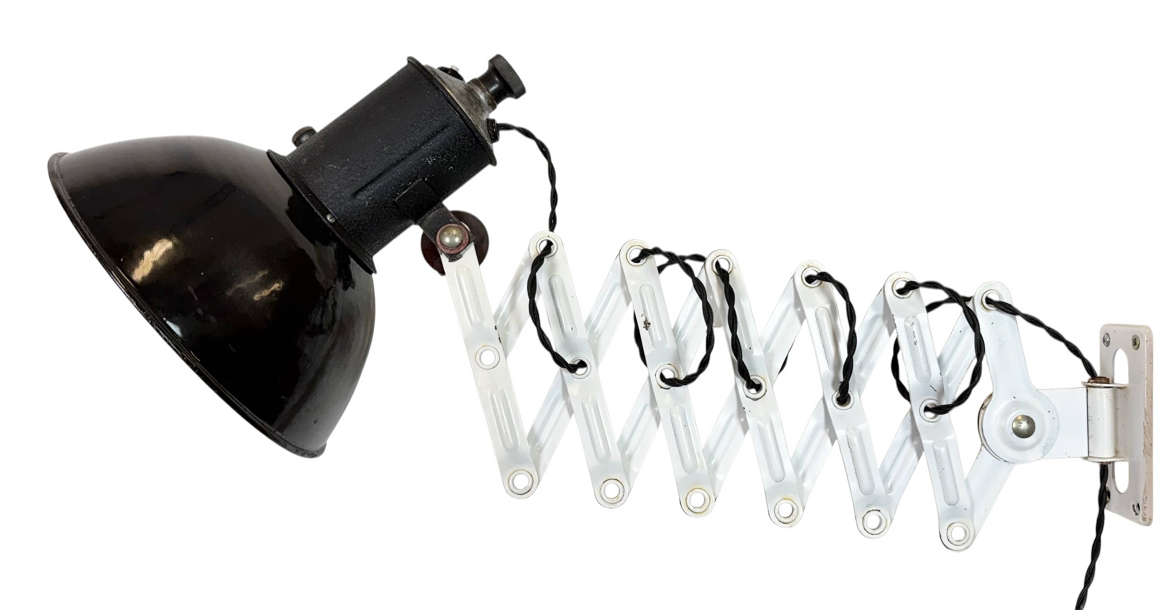 Industrial Black Enamel Scissor Wall Lamp, 1950s