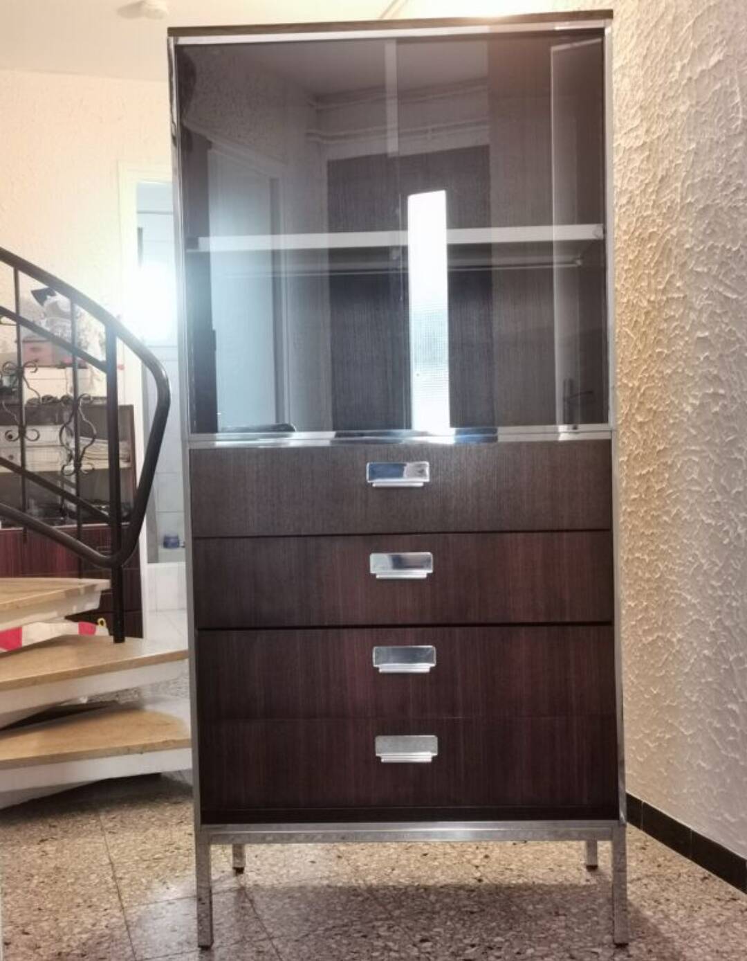 Rosewood and chrome display cabinet, 1970s-80s.