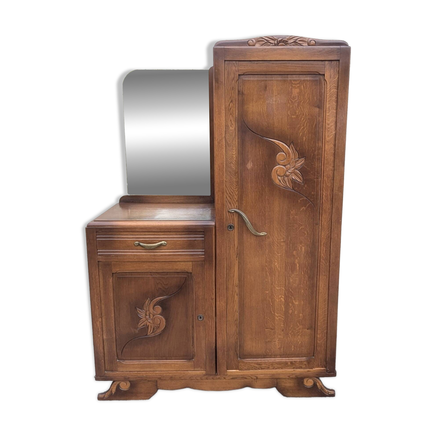 Armoire coiffeuse Penderie Miroir asymétrique Art Nouveau chêne 1916