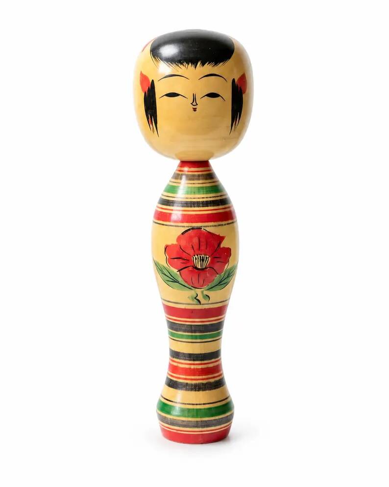Vintage Japanese Kokeshi doll Naruko signed - Antique turned wood figurine craftsmanship Japan - Collectible item from the Showa period (1926–1989)