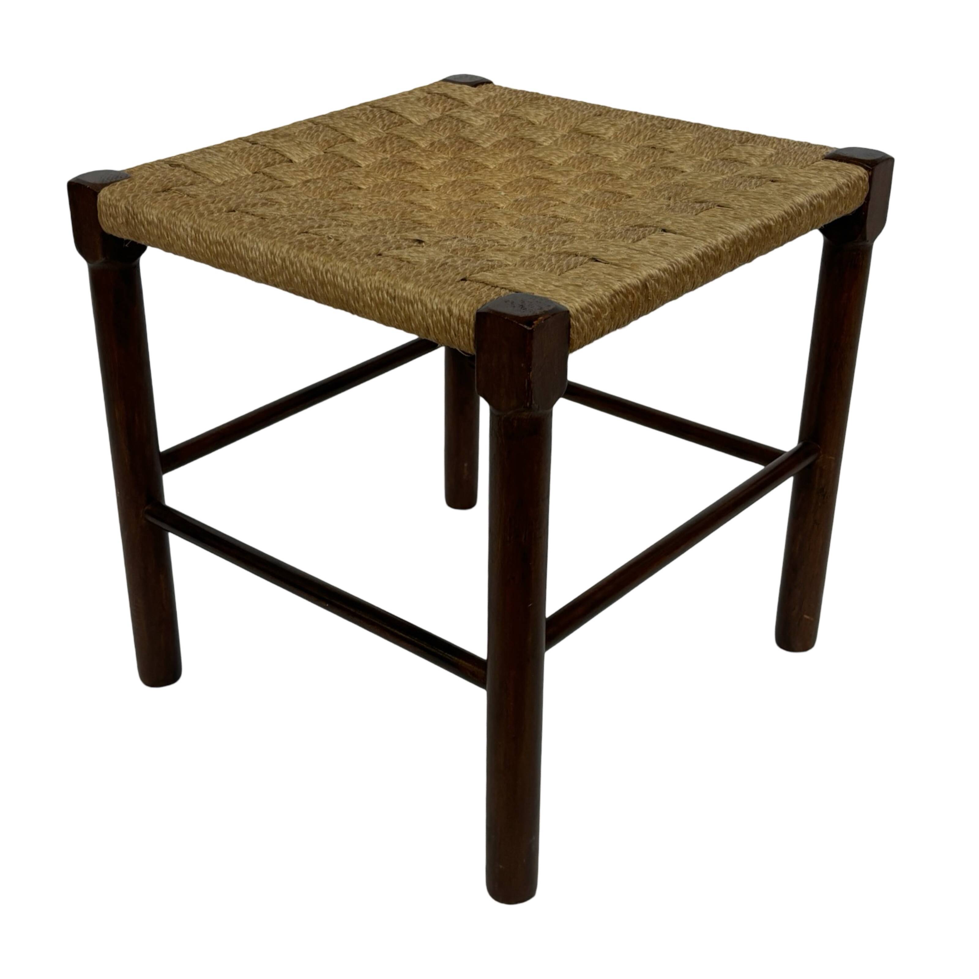 Vintage Wooden Stool With Rope Seat 60s Minimalist