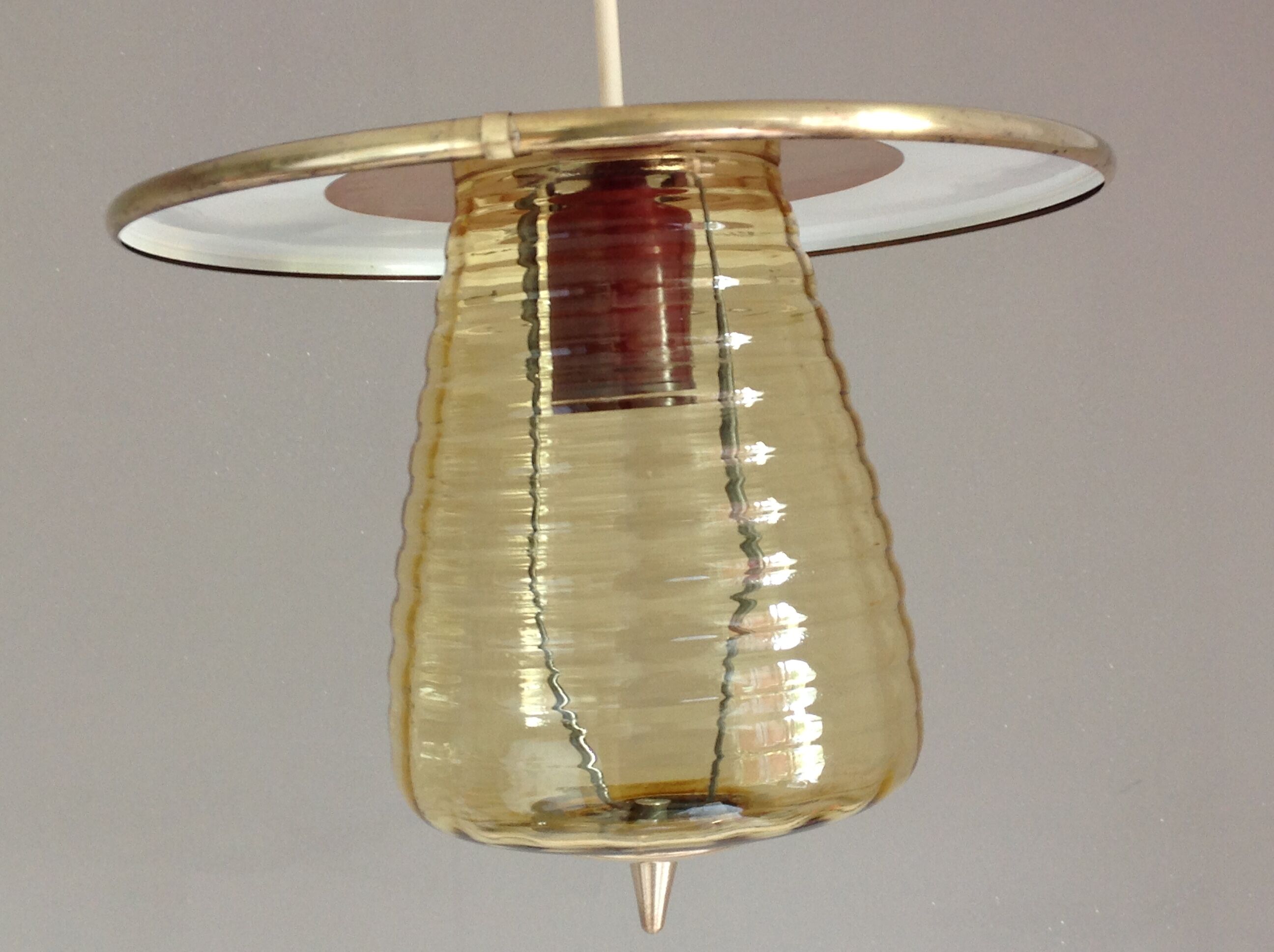 Amber glass / vintage lantern suspension 50s-60s