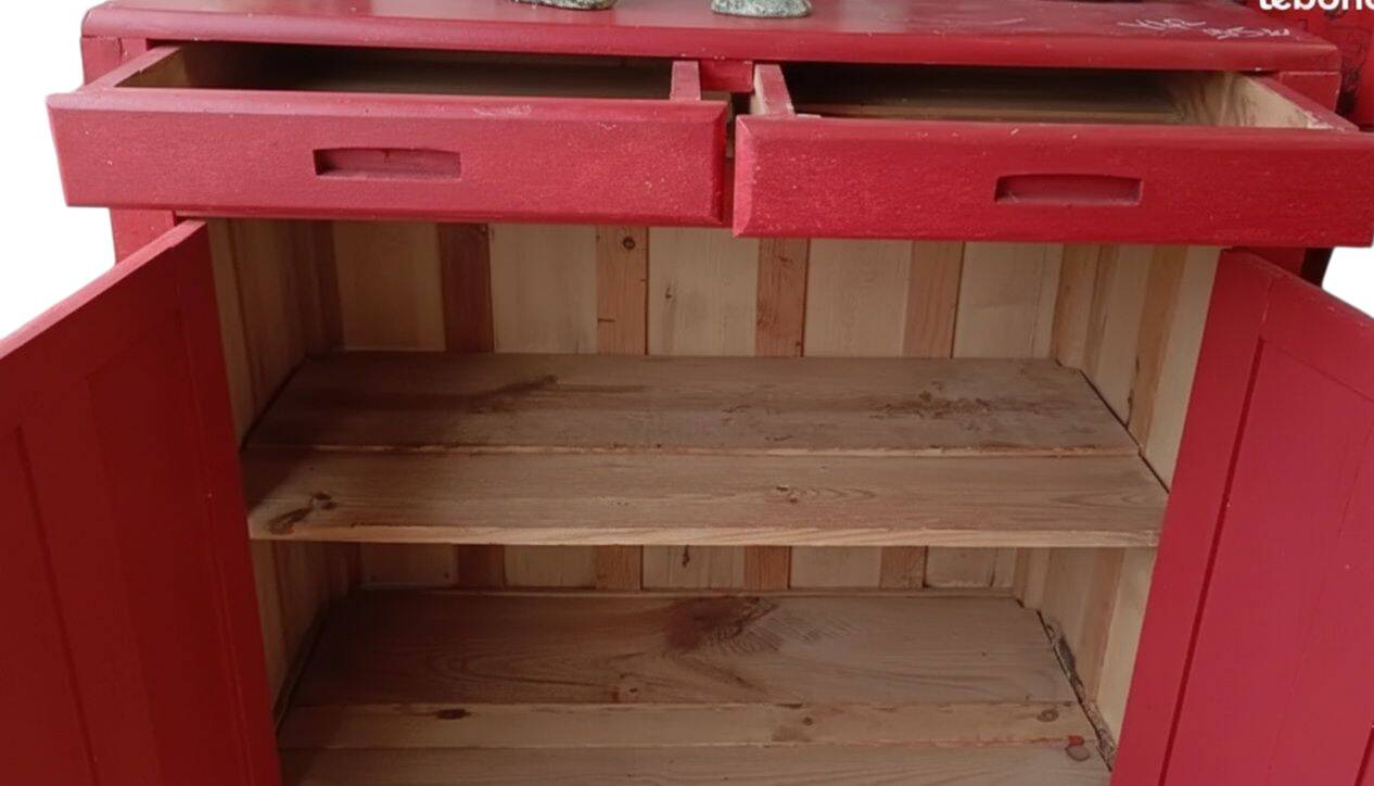 Parisian Buffet / Vintage Storage Unit – Painted Terracotta Red