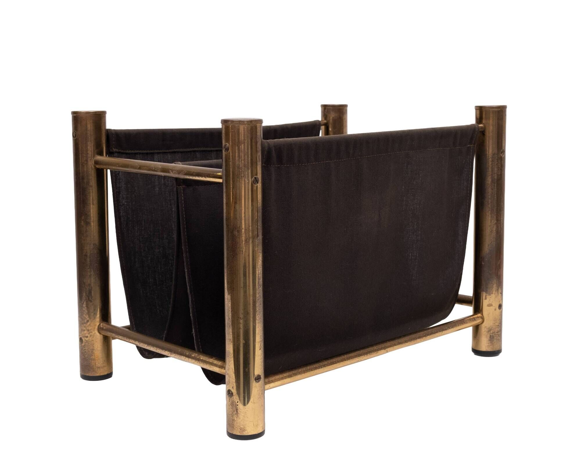 Vintage Brass and Canvas Magazine holder 1970s France
