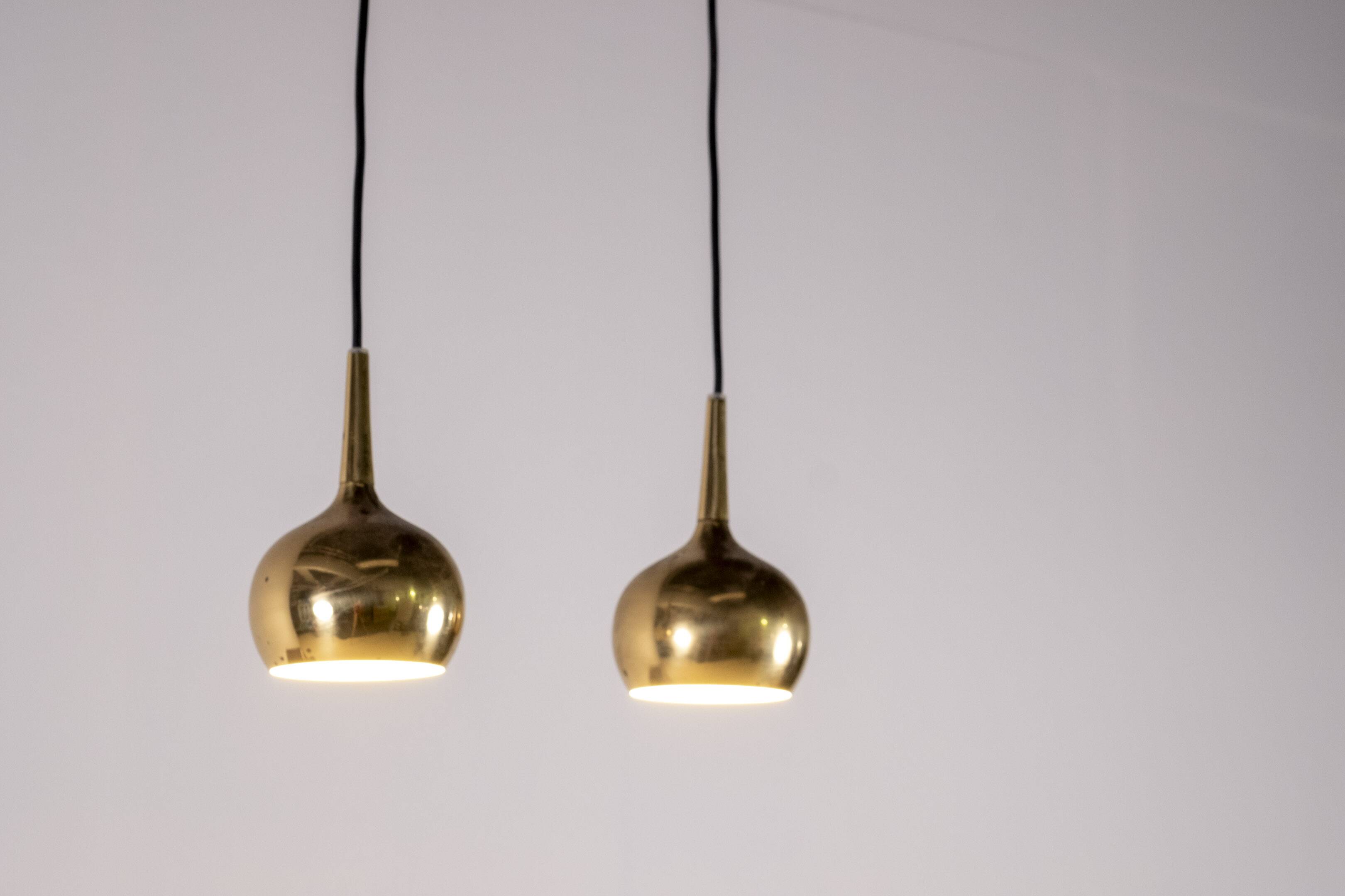 2x Hans Agne Jakobsson Brass Pendant Lamp, 1960s Sweden