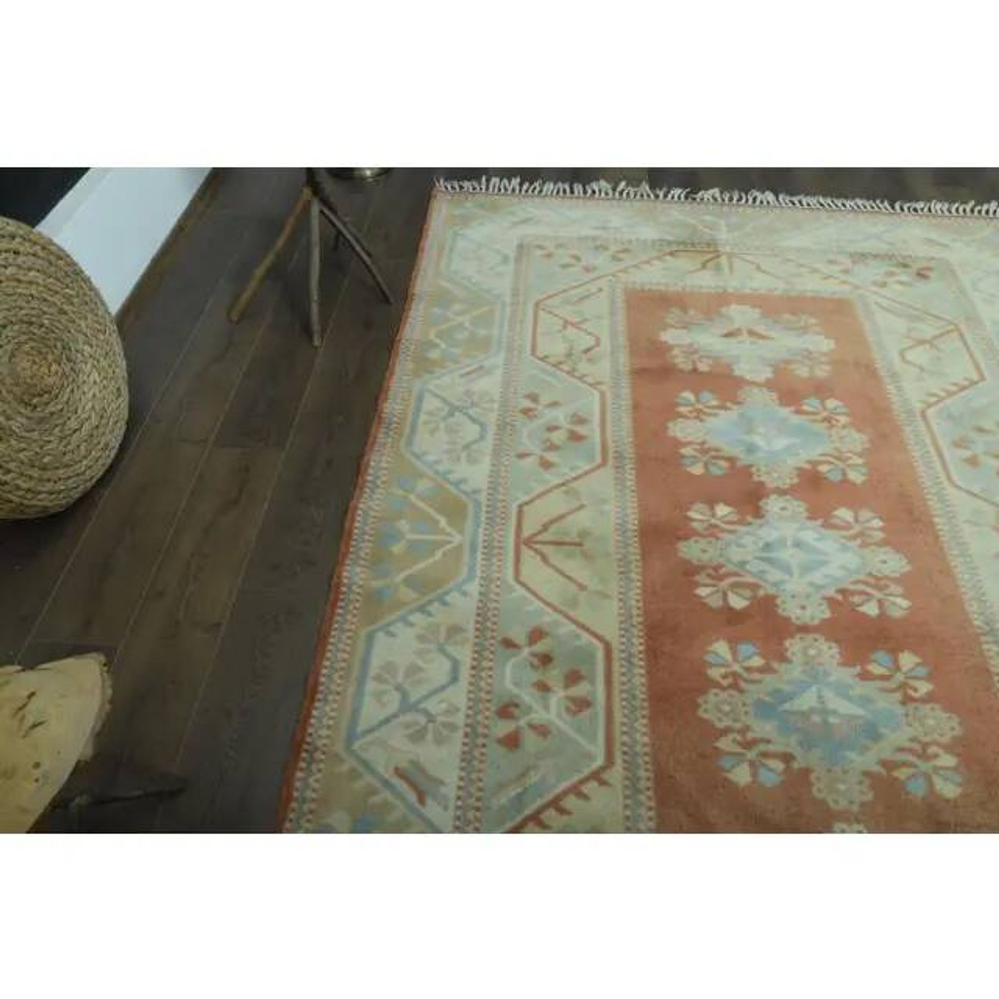 1970s Vintage Turkish Oushak Handmade Wool Cotton Orange Area Rug  198x287