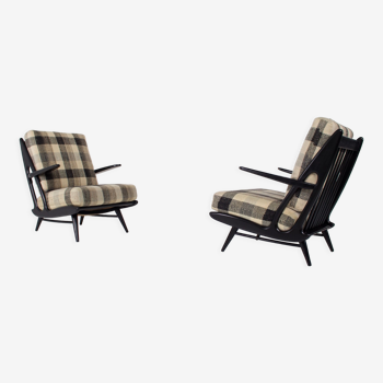 Paire de fauteuils laqués noirs 1950s